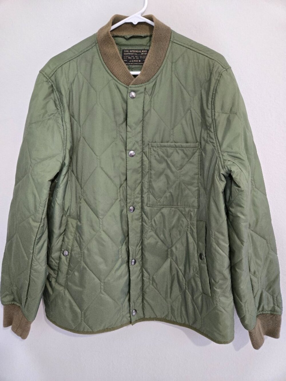J.Crew Men's Olive Green Quilted Military Liner/Bomber Jacket size M